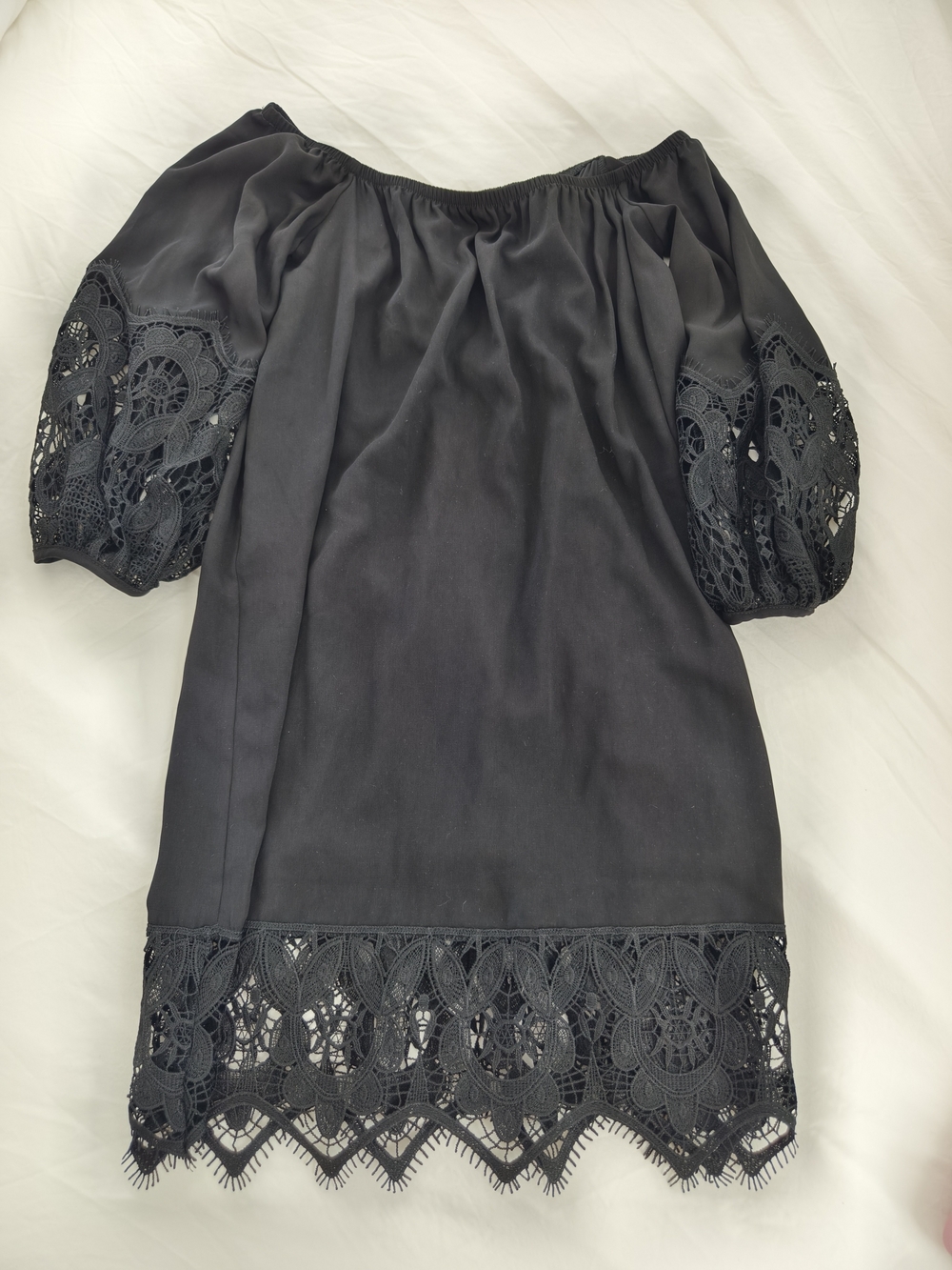 Vava by Joy Han Black Off-Shoulder Lace-Hem Mini Dress